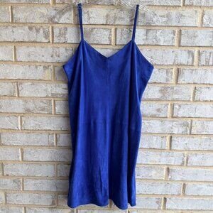 AS by DF 100% Leather Sleeveless V-Neck Blue Suede Tank Dress Women's Size M